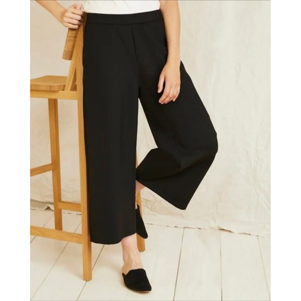 EILEEN FISHER TENCEL Black Cropped Wide-Leg Ponte Pants Palazzo Gaucho Comfort S